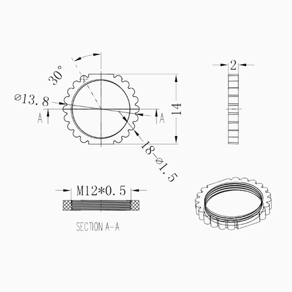 M12 * 0.5 Lens Fixing Nut CCTV LENS Lock Ring