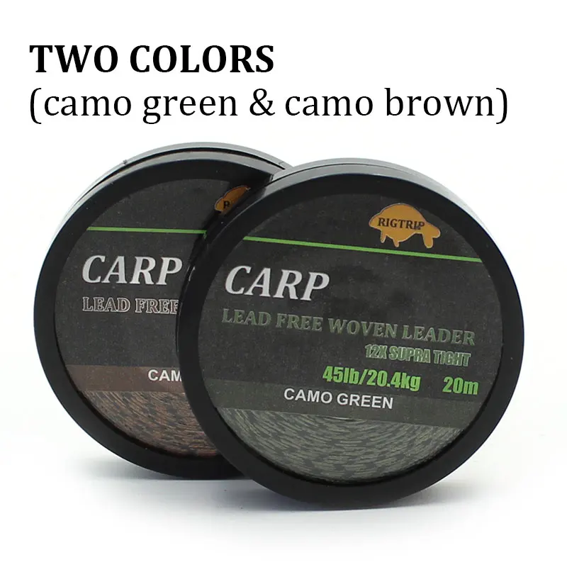 20m Carp Fishing Line Braided NON Lead Core Carp Leader Line Camo Green Mainline Leadcore for Carp Rig Chod Helicopter Rig