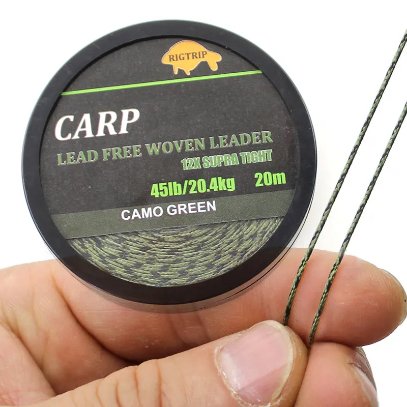 20m Carp Fishing Line Braided NON Lead Core Carp Leader Line Camo Green Mainline Leadcore for Carp Rig Chod Helicopter Rig