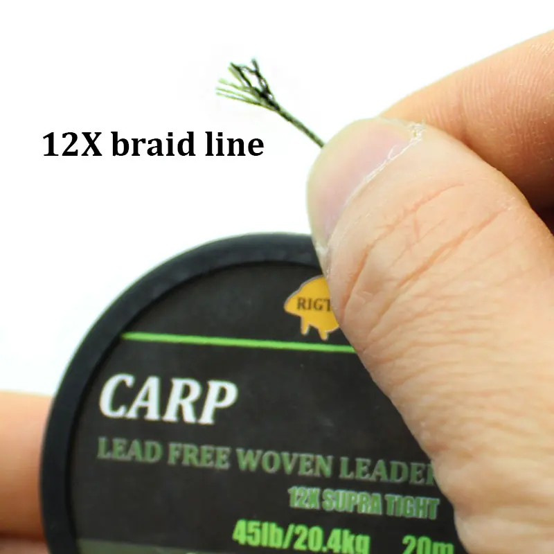 20m Carp Fishing Line Braided NON Lead Core Carp Leader Line Camo Green Mainline Leadcore for Carp Rig Chod Helicopter Rig