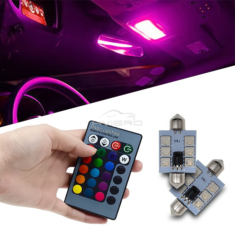 C5w Car Led RGB 5050 6SMD 31mm-41mm Festoon Dome Door Lights Automobile Remotes Controller Colorful Lamps Roof Atmospheres Bulbs
