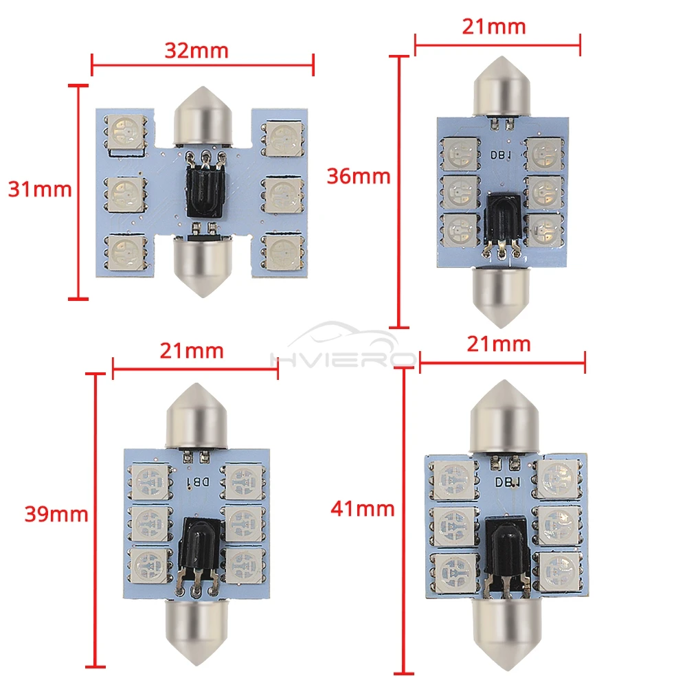 C5w Car Led RGB 5050 6SMD 31mm-41mm Festoon Dome Door Lights Automobile Remotes Controller Colorful Lamps Roof Atmospheres Bulbs