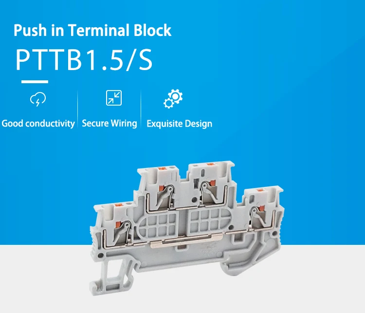 10Pcs PTTB 1.5/S Double Level Push-in Din Rail Terminal Block PT 1.5mm² Cable Electrical Wire Connector PTTB1.5 PTTB-1.5