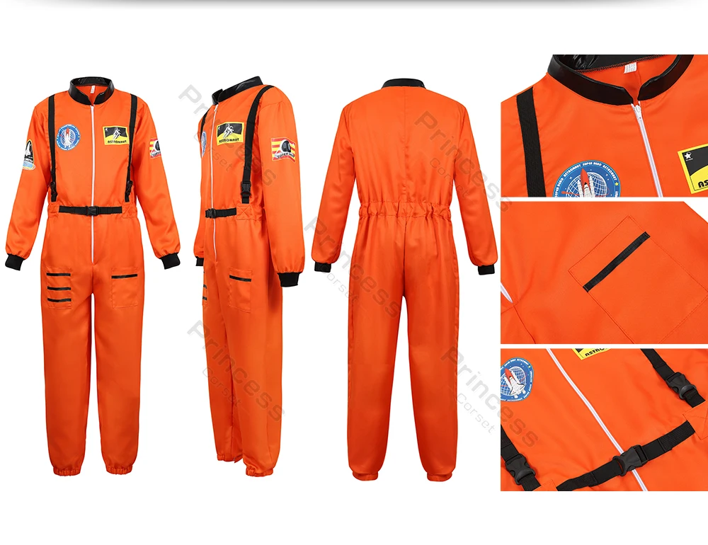 Adult Astronaut Costume for Women Men Flight Suit Costume Cosplay Space Astronaut Blue Full Body Jumpsuit with Zipper Carnival