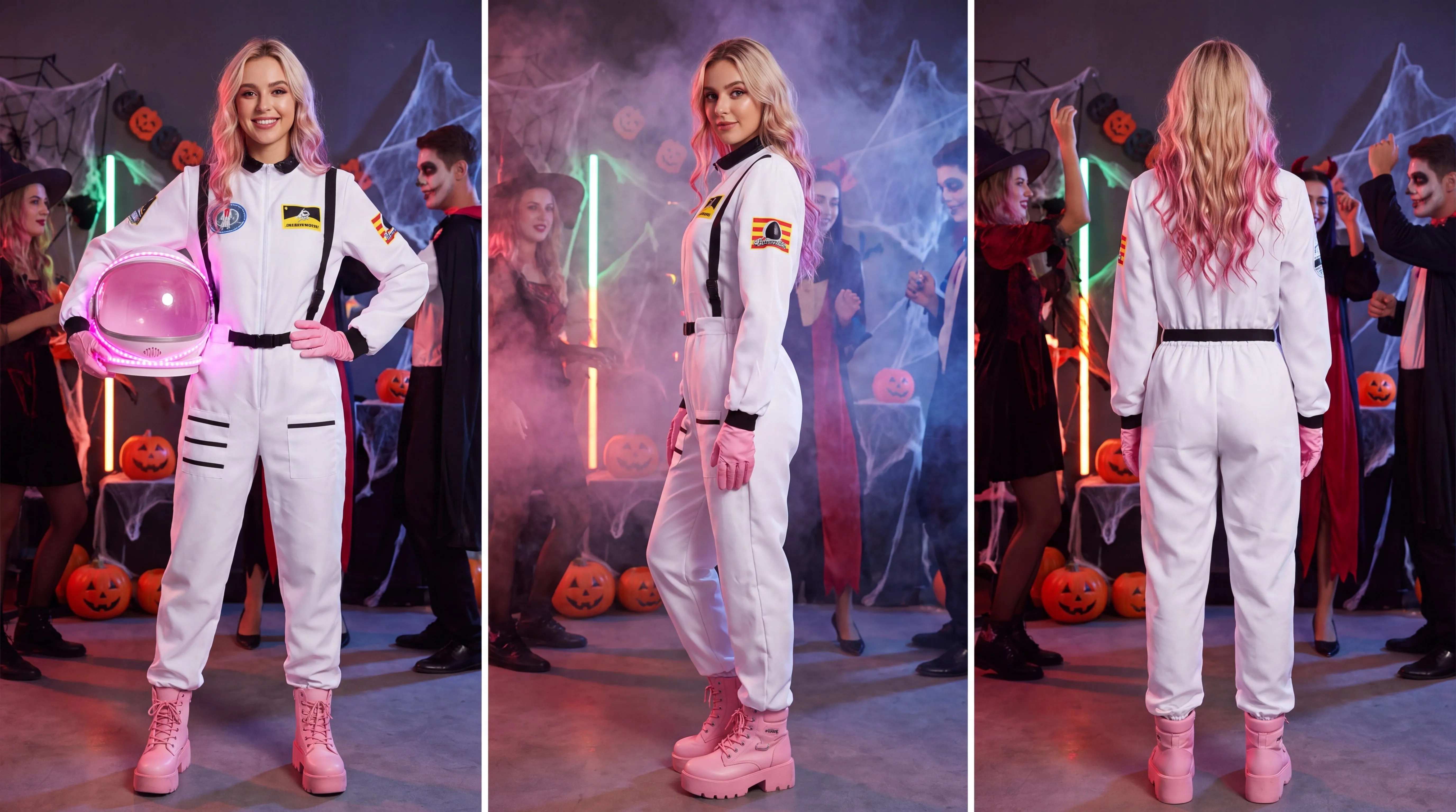 Adult Astronaut Costume for Women Men Flight Suit Costume Cosplay Space Astronaut Blue Full Body Jumpsuit with Zipper Carnival