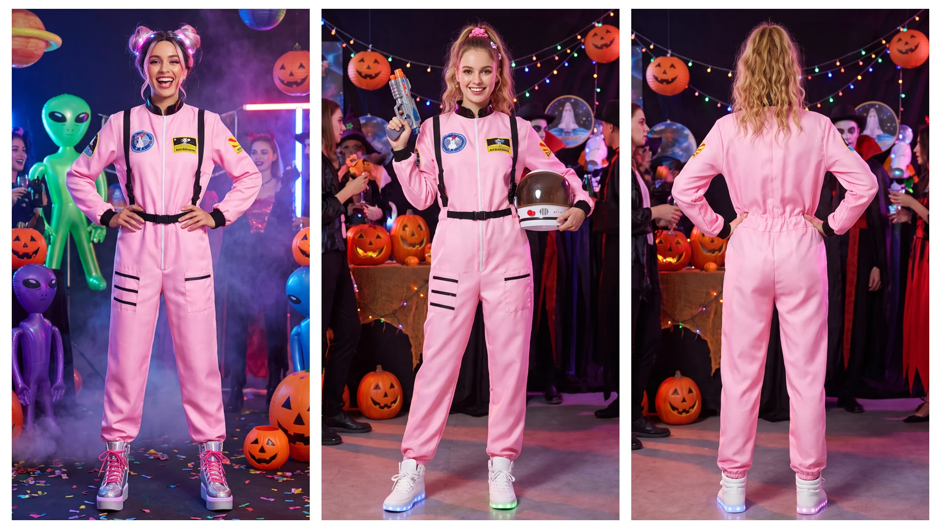 Adult Astronaut Costume for Women Men Flight Suit Costume Cosplay Space Astronaut Blue Full Body Jumpsuit with Zipper Carnival