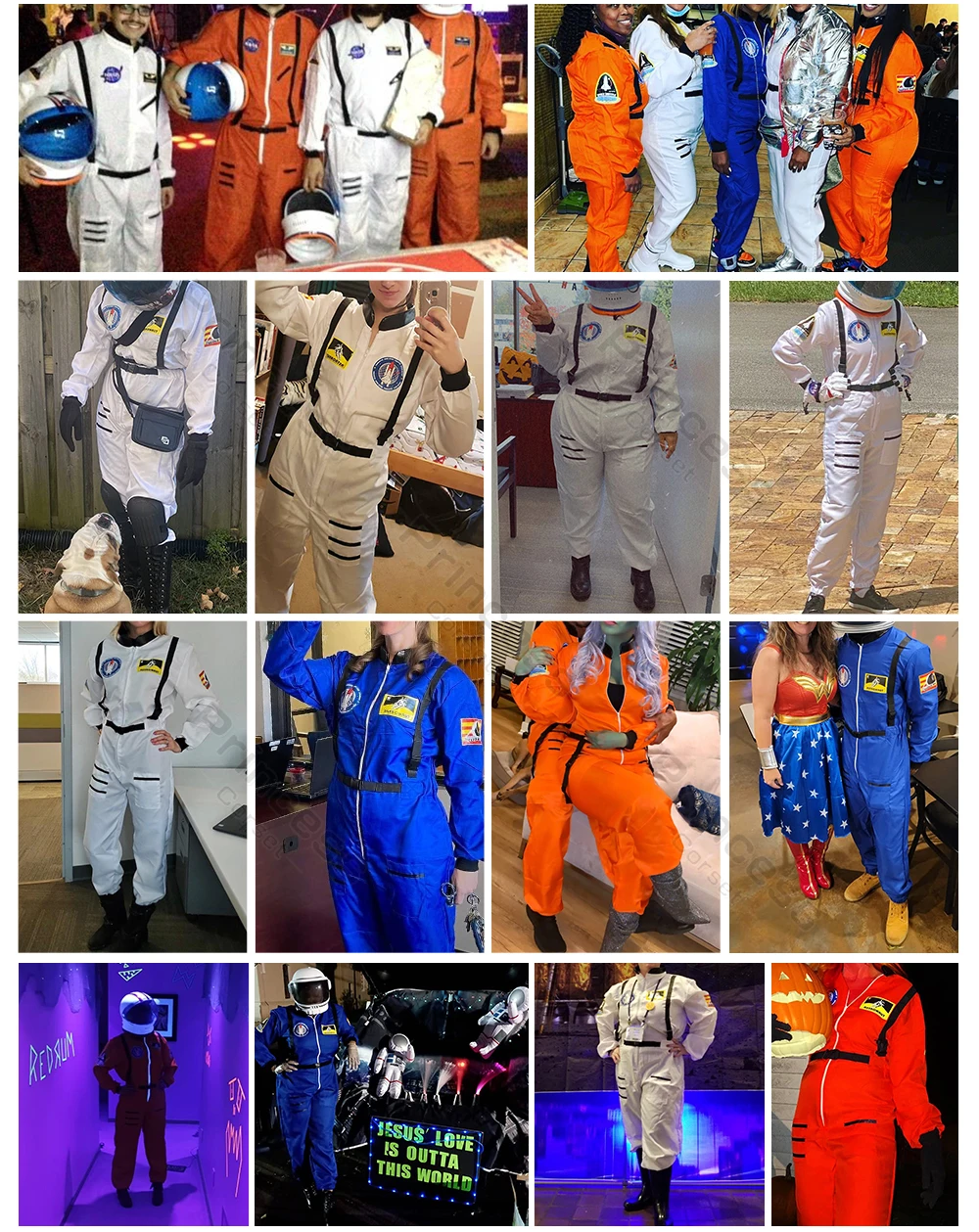 Adult Astronaut Costume for Women Men Flight Suit Costume Cosplay Space Astronaut Blue Full Body Jumpsuit with Zipper Carnival