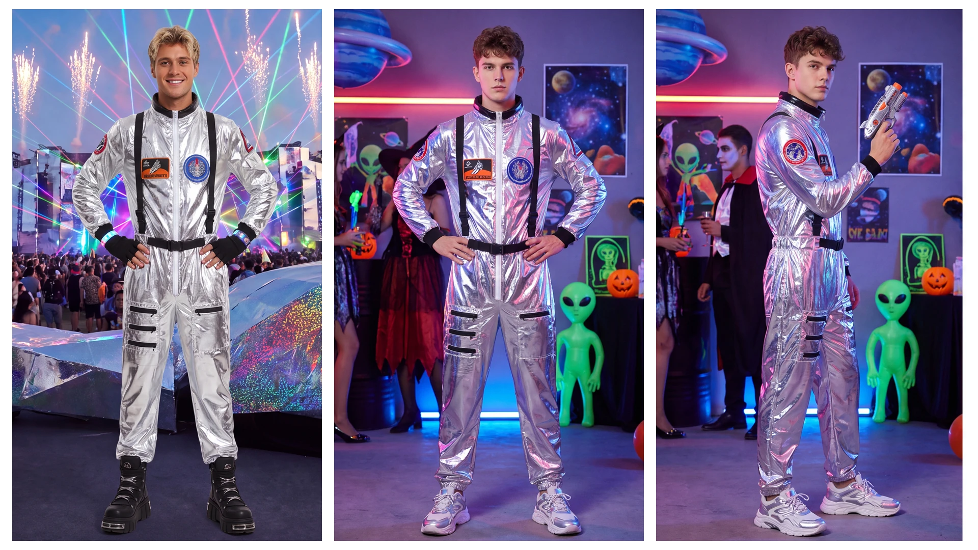Adult Astronaut Costume for Women Men Flight Suit Costume Cosplay Space Astronaut Blue Full Body Jumpsuit with Zipper Carnival