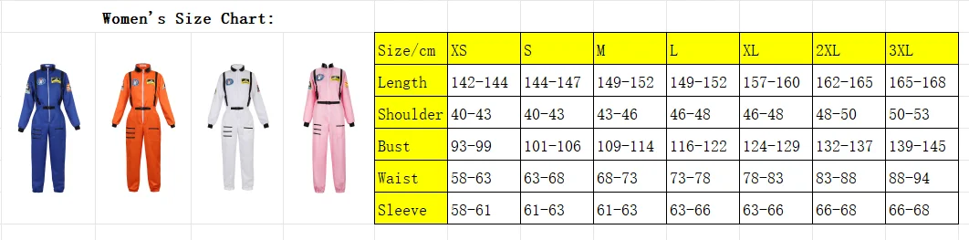 Adult Astronaut Costume for Women Men Flight Suit Costume Cosplay Space Astronaut Blue Full Body Jumpsuit with Zipper Carnival