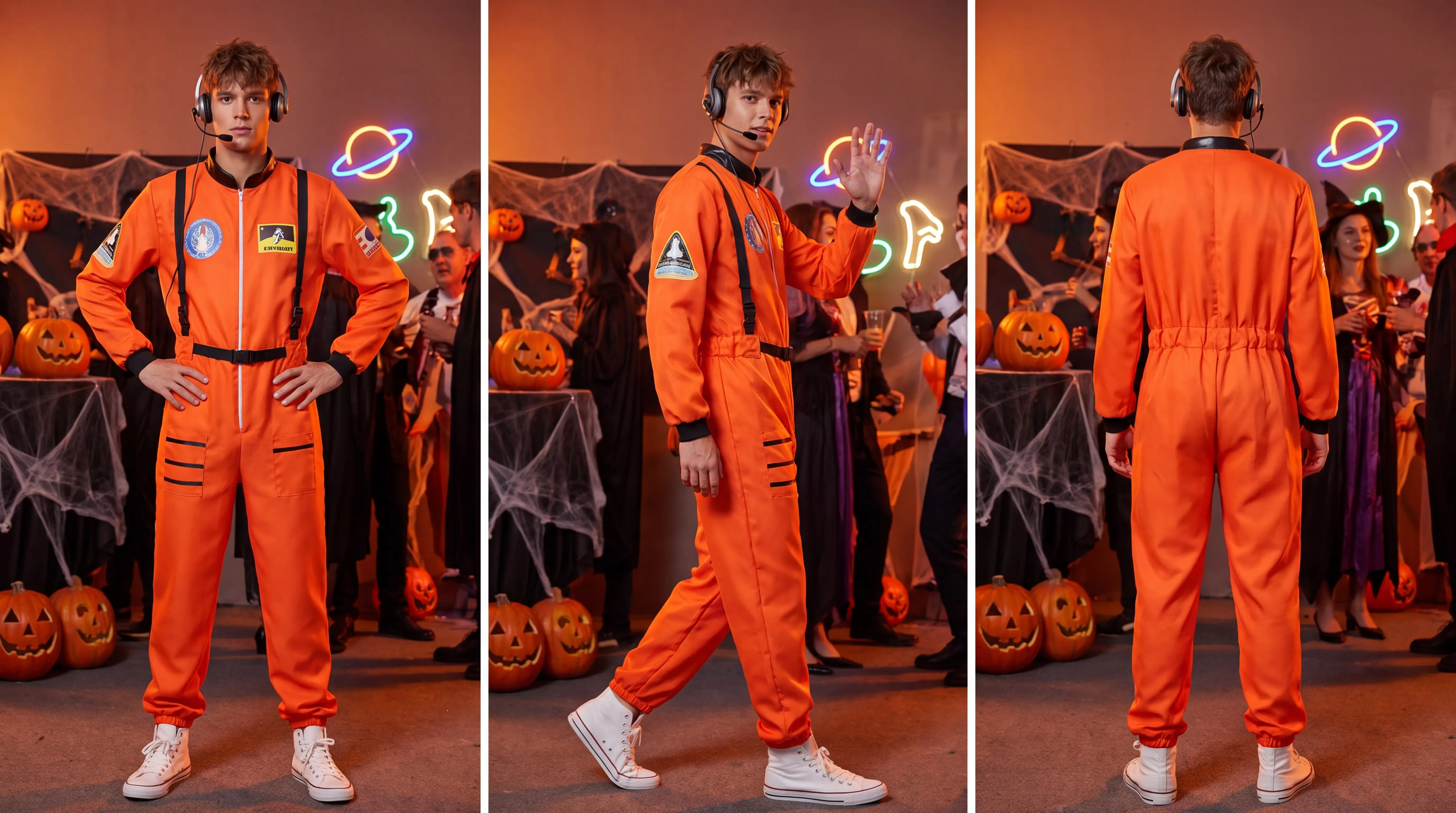 Adult Astronaut Costume for Women Men Flight Suit Costume Cosplay Space Astronaut Blue Full Body Jumpsuit with Zipper Carnival