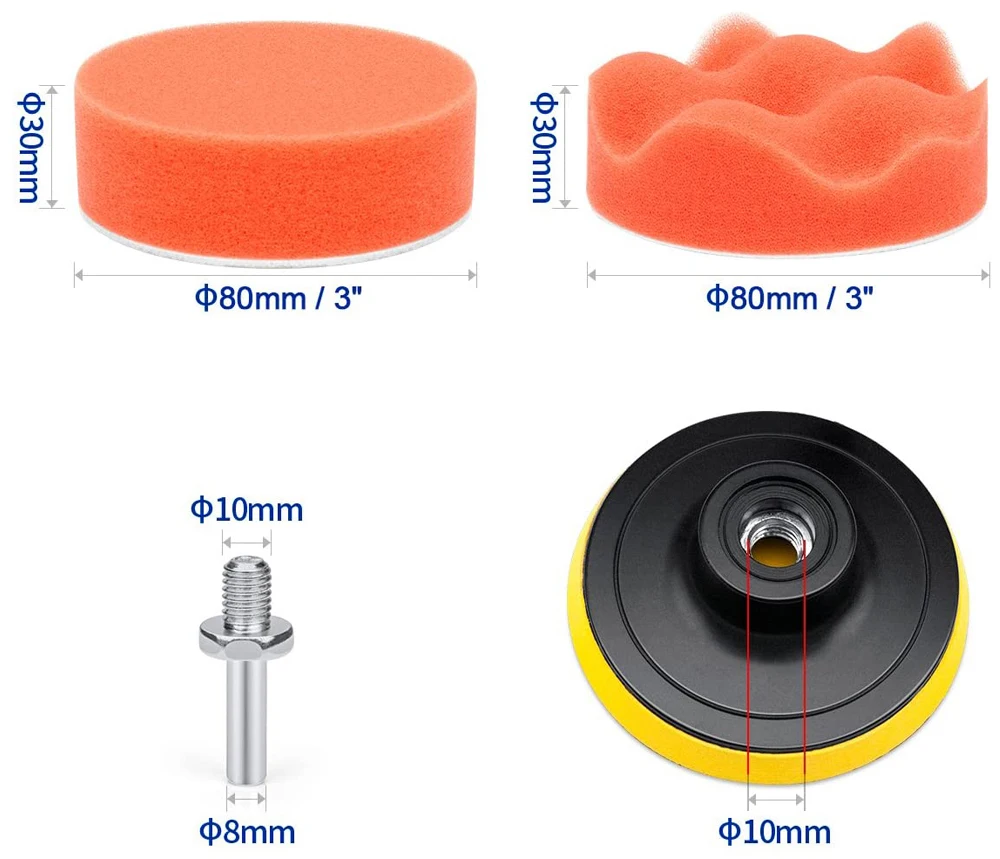 3"Car Waxing Sponge Pad Polishing Kit Auto Detailing Sandpaper Buffing Sanding Disc Polisher Drill Adapter Headlight Restoration