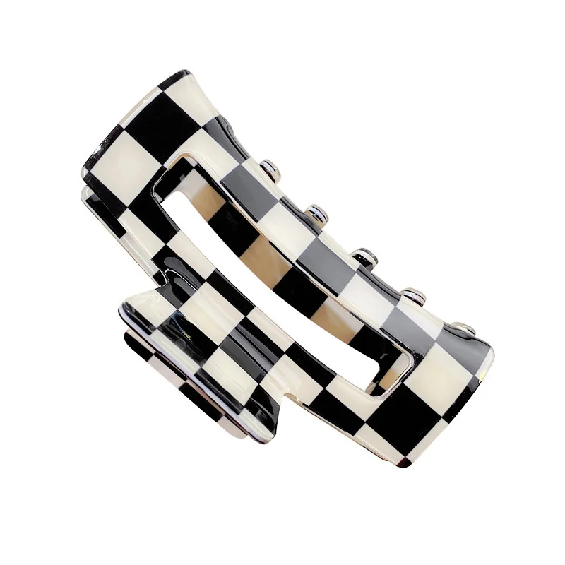 Vintage Women Girls Acrylic Checkered Hair Claw Shark Clip Geometric Grid Headband Hair Clips Hairpins Fashion Hair Accessories