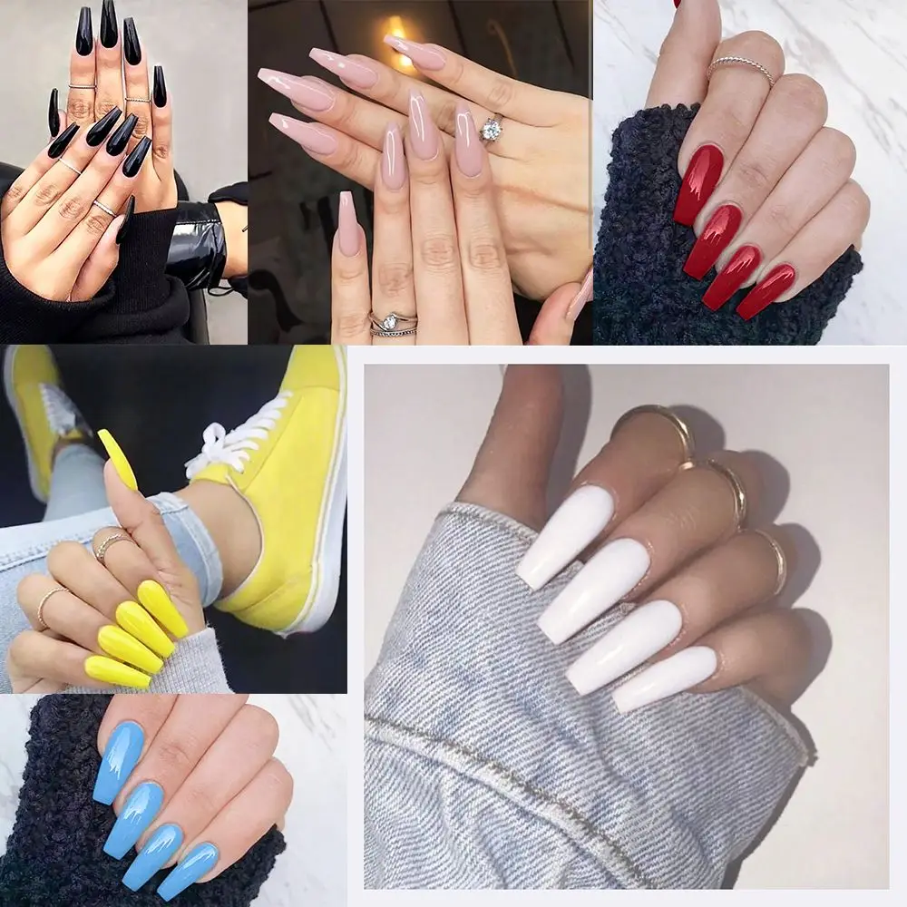 500pcs Colorful False Nails Long Ballerina Coffin Shape UV Shiny Extra Long Full Wrap Solid Color Ballerina Nails