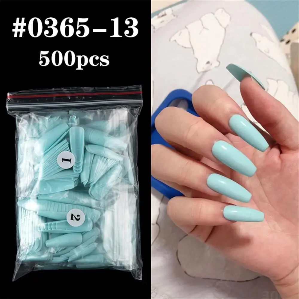 500pcs Colorful False Nails Long Ballerina Coffin Shape UV Shiny Extra Long Full Wrap Solid Color Ballerina Nails