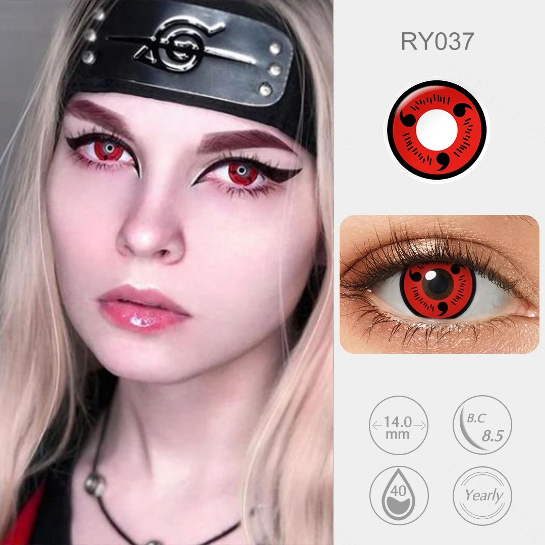 (0.00~-6.00) PSEYECHE 14.0mm Yearly Use Powered Contact Lenses With Degree Sasuke Anime Cosplay Sharingan Halloween Contact Lens
