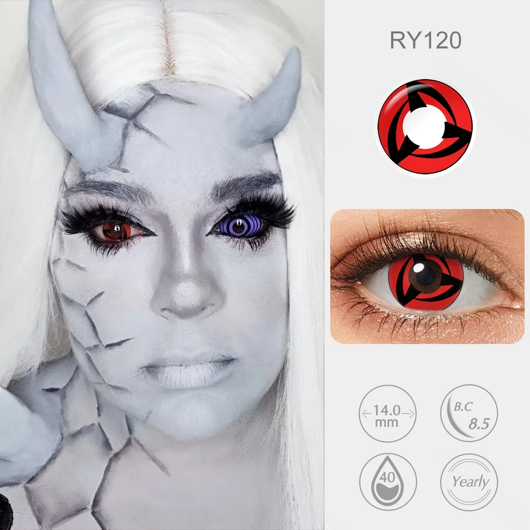 (0.00~-6.00) PSEYECHE 14.0mm Yearly Use Powered Contact Lenses With Degree Sasuke Anime Cosplay Sharingan Halloween Contact Lens