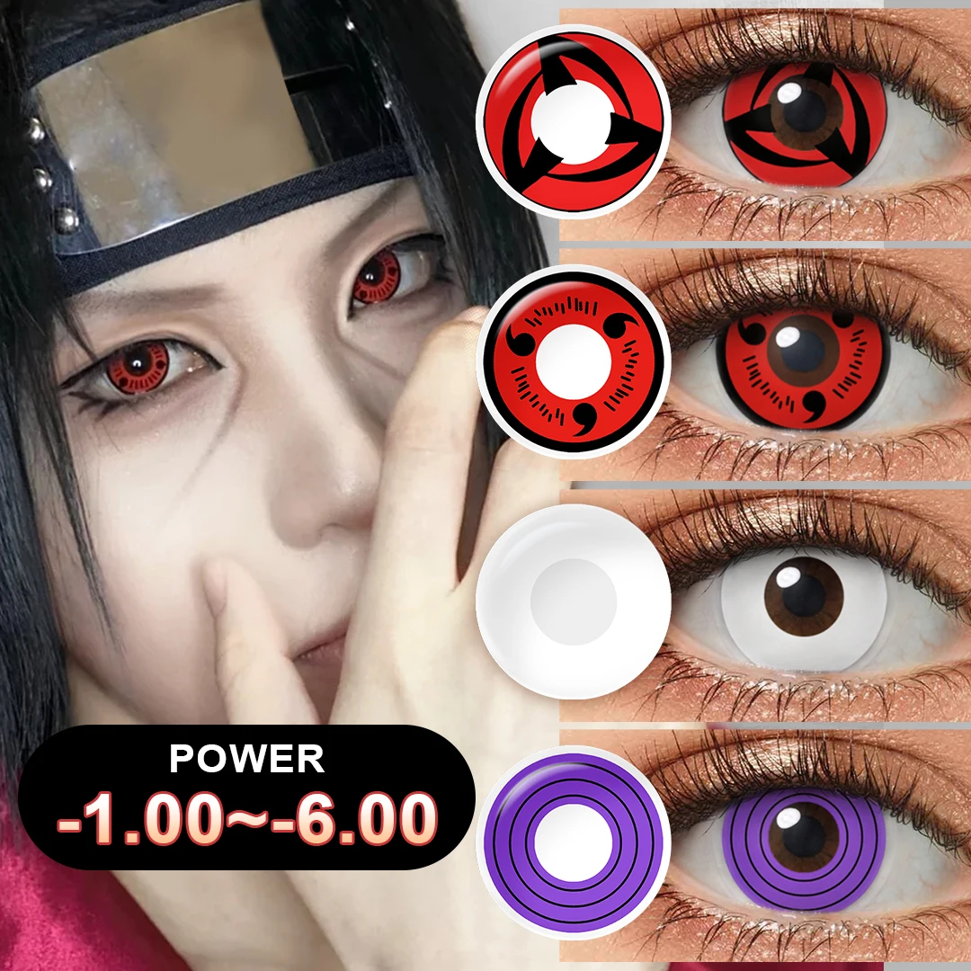 (0.00~-6.00) PSEYECHE 14.0mm Yearly Use Powered Contact Lenses With Degree Sasuke Anime Cosplay Sharingan Halloween Contact Lens