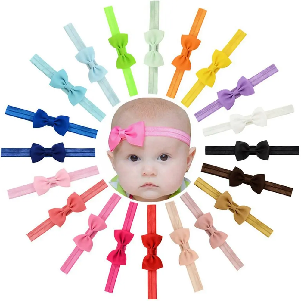 10pcs/lot Cute Ribbon Bowknot Baby Newborn Headband Headwear Grosgrain Hair Bows Elastic Hairbands Girls Kids Photo Props