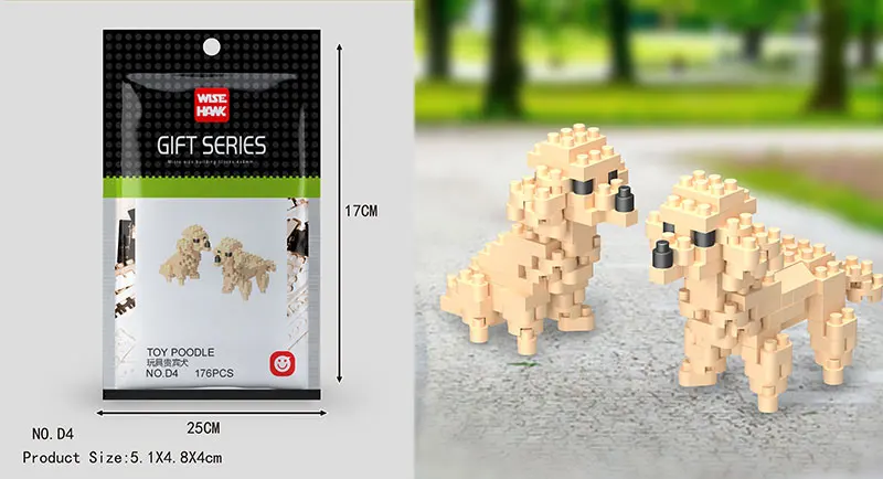 Wisehawk Mini Building Blocks Diamond Animal Model Bag Bricks Dog Cat Moose Fish Series Toys for Children Gifts B24-D15