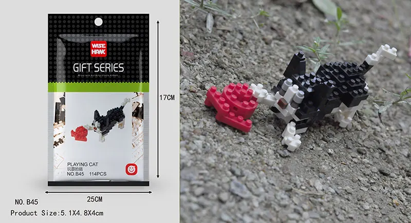 Wisehawk Mini Building Blocks Diamond Animal Model Bag Bricks Dog Cat Moose Fish Series Toys for Children Gifts B24-D15