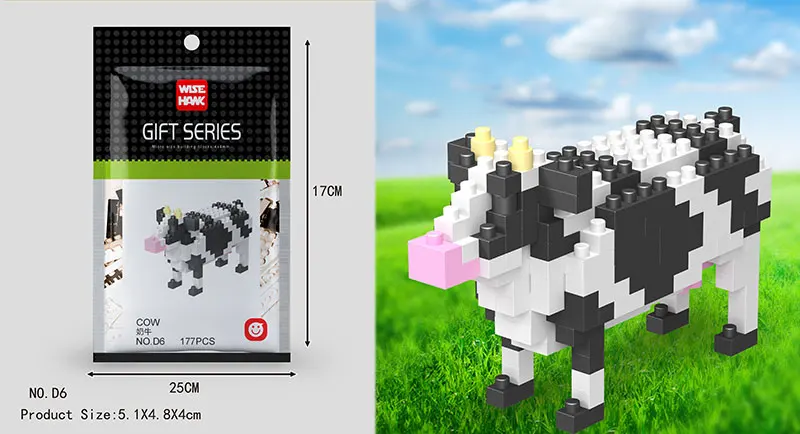 Wisehawk Mini Building Blocks Diamond Animal Model Bag Bricks Dog Cat Moose Fish Series Toys for Children Gifts B24-D15