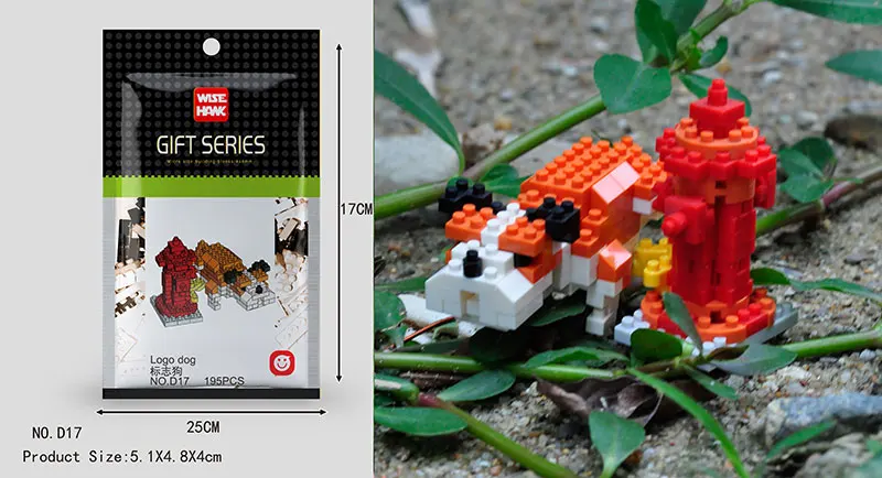 Wisehawk Mini Building Blocks Diamond Animal Model Bag Bricks Dog Cat Moose Fish Series Toys for Children Gifts B24-D15