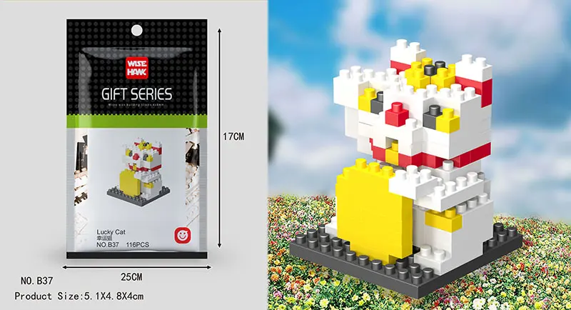 Wisehawk Mini Building Blocks Diamond Animal Model Bag Bricks Dog Cat Moose Fish Series Toys for Children Gifts B24-D15