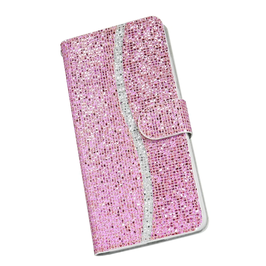 Glitter Anti-fall Wallet Magnetic Flip Leather Case For iPhone Air 17 Pro Max 16e 15 Plus 14 13 12 11 XR With Hand Strap Cover
