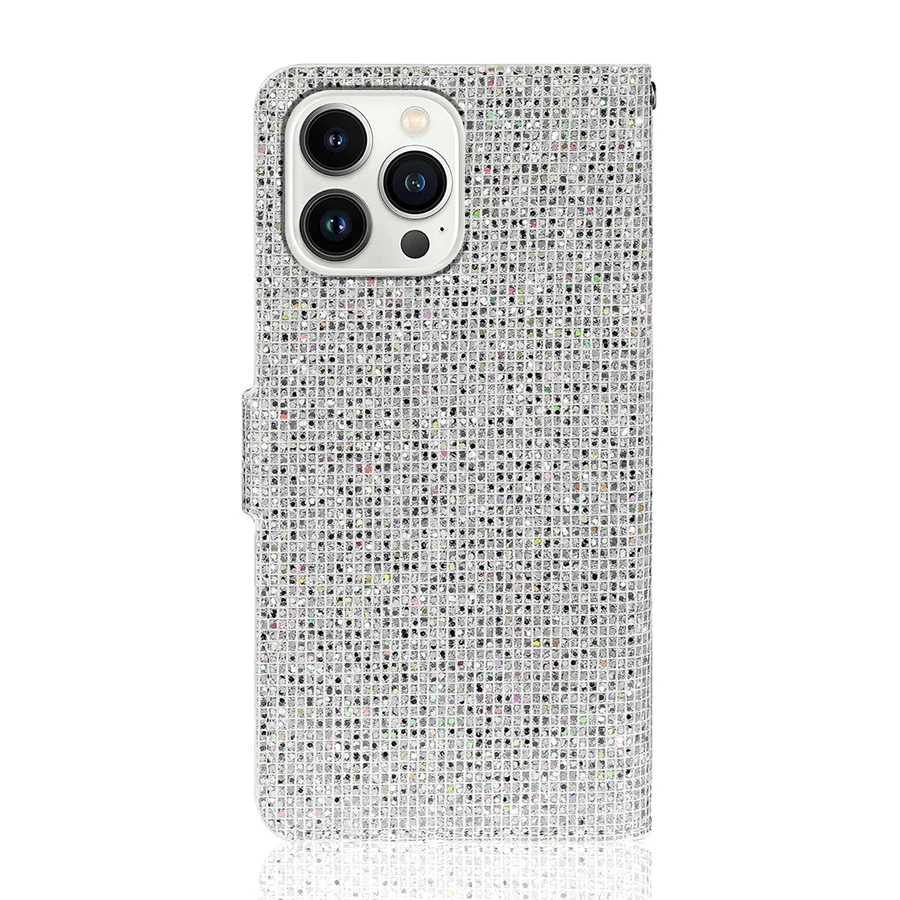 Glitter Anti-fall Wallet Magnetic Flip Leather Case For iPhone Air 17 Pro Max 16e 15 Plus 14 13 12 11 XR With Hand Strap Cover