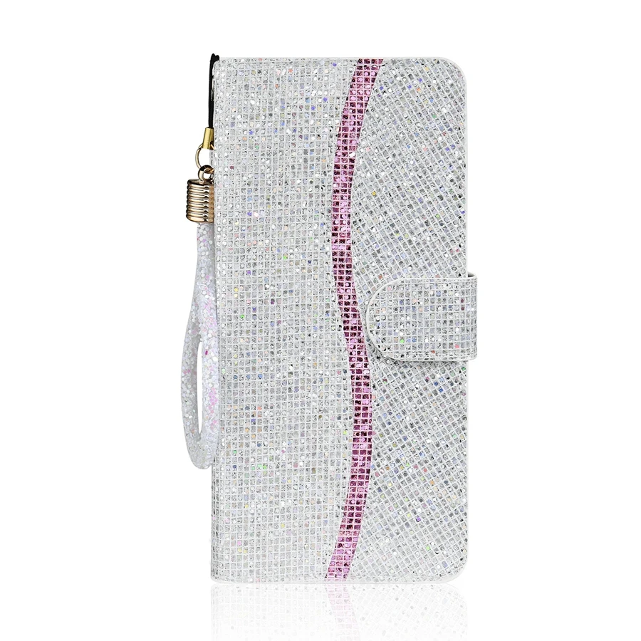 Glitter Anti-fall Wallet Magnetic Flip Leather Case For iPhone Air 17 Pro Max 16e 15 Plus 14 13 12 11 XR With Hand Strap Cover