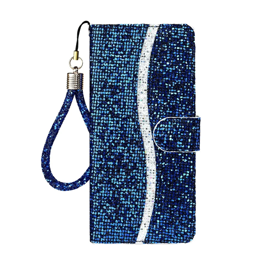 Glitter Anti-fall Wallet Magnetic Flip Leather Case For iPhone Air 17 Pro Max 16e 15 Plus 14 13 12 11 XR With Hand Strap Cover