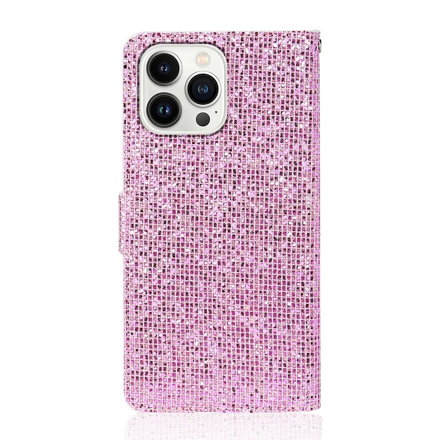 Glitter Anti-fall Wallet Magnetic Flip Leather Case For iPhone Air 17 Pro Max 16e 15 Plus 14 13 12 11 XR With Hand Strap Cover