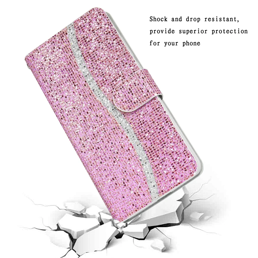Glitter Anti-fall Wallet Magnetic Flip Leather Case For iPhone Air 17 Pro Max 16e 15 Plus 14 13 12 11 XR With Hand Strap Cover