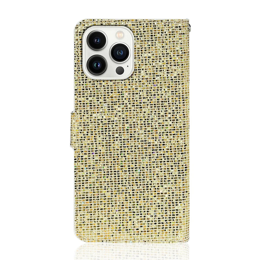 Glitter Anti-fall Wallet Magnetic Flip Leather Case For iPhone Air 17 Pro Max 16e 15 Plus 14 13 12 11 XR With Hand Strap Cover