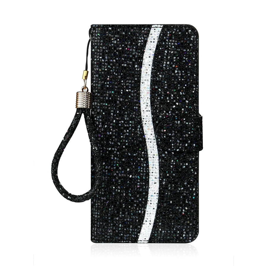 Glitter Anti-fall Wallet Magnetic Flip Leather Case For iPhone Air 17 Pro Max 16e 15 Plus 14 13 12 11 XR With Hand Strap Cover