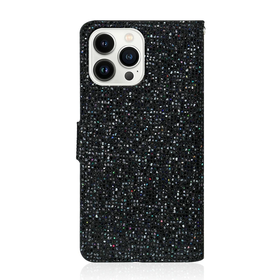 Glitter Anti-fall Wallet Magnetic Flip Leather Case For iPhone Air 17 Pro Max 16e 15 Plus 14 13 12 11 XR With Hand Strap Cover