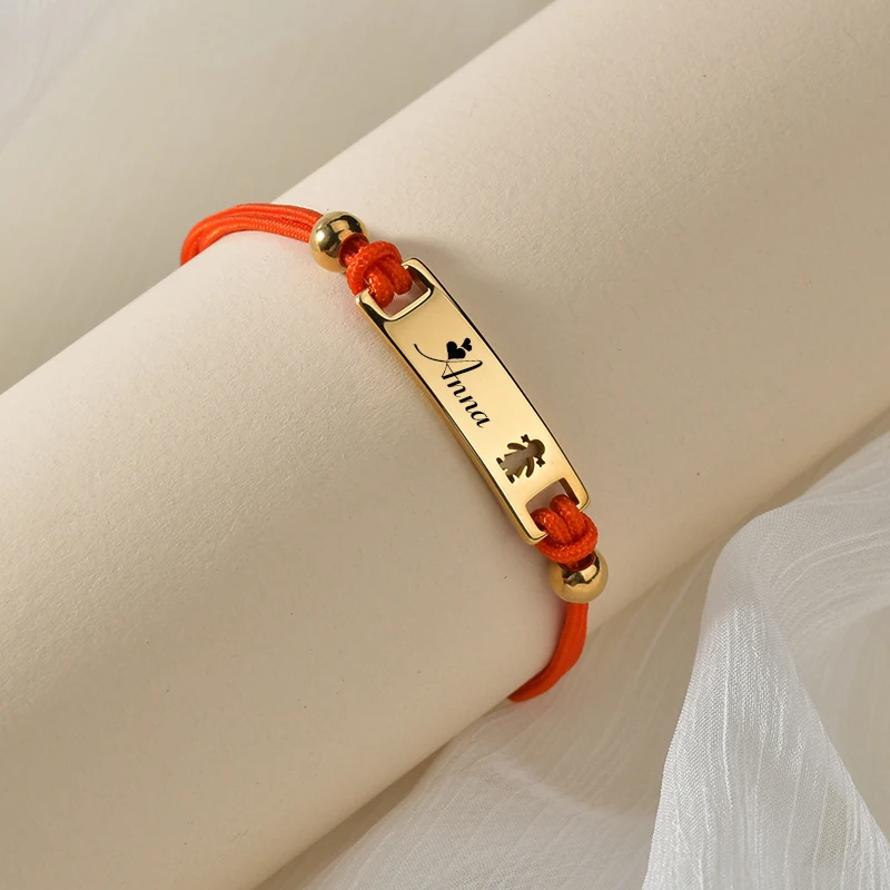 Letdiffery Customized Heart Star Moon Red String Bracelets For Lovers Stainless Steel Engrave Name Date Custom Women Jewelry