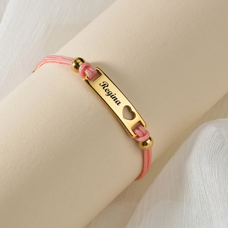 Letdiffery Customized Heart Star Moon Red String Bracelets For Lovers Stainless Steel Engrave Name Date Custom Women Jewelry