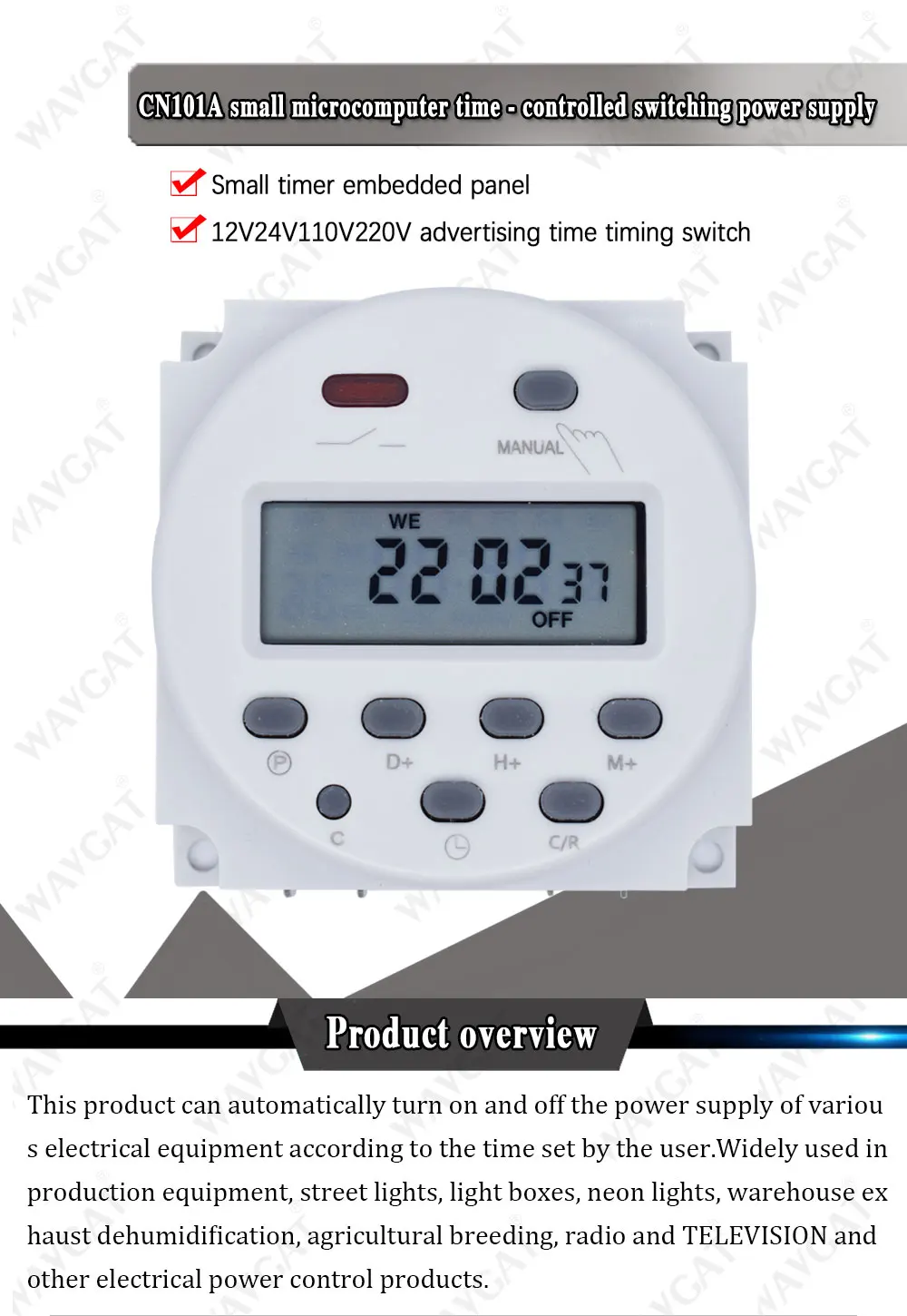 CN101A Timer Switch AC/DC 12V 24V 110V 120V 220V 230V 240V Digital LCD Power Week Mini Programmable Time Switch Relay 8A to 16A