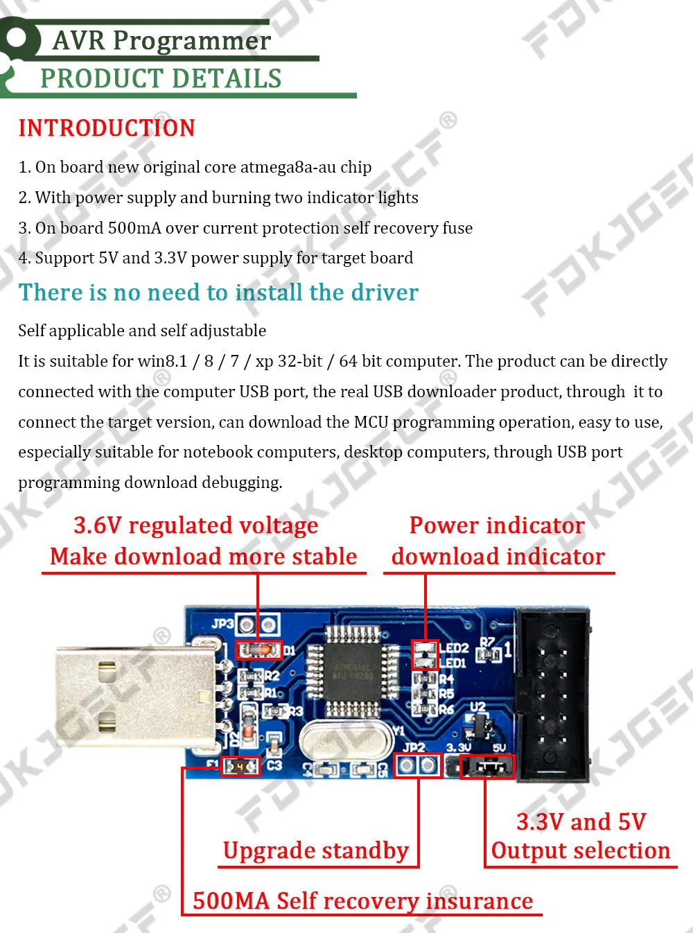 1Set USBASP USBISP AVR Programmer USB ATMEGA8 ATMEGA128 ATtiny/CAN/PWM 10Pin Wire Module DIY + 10Pin To 6 Pin Adapter Board