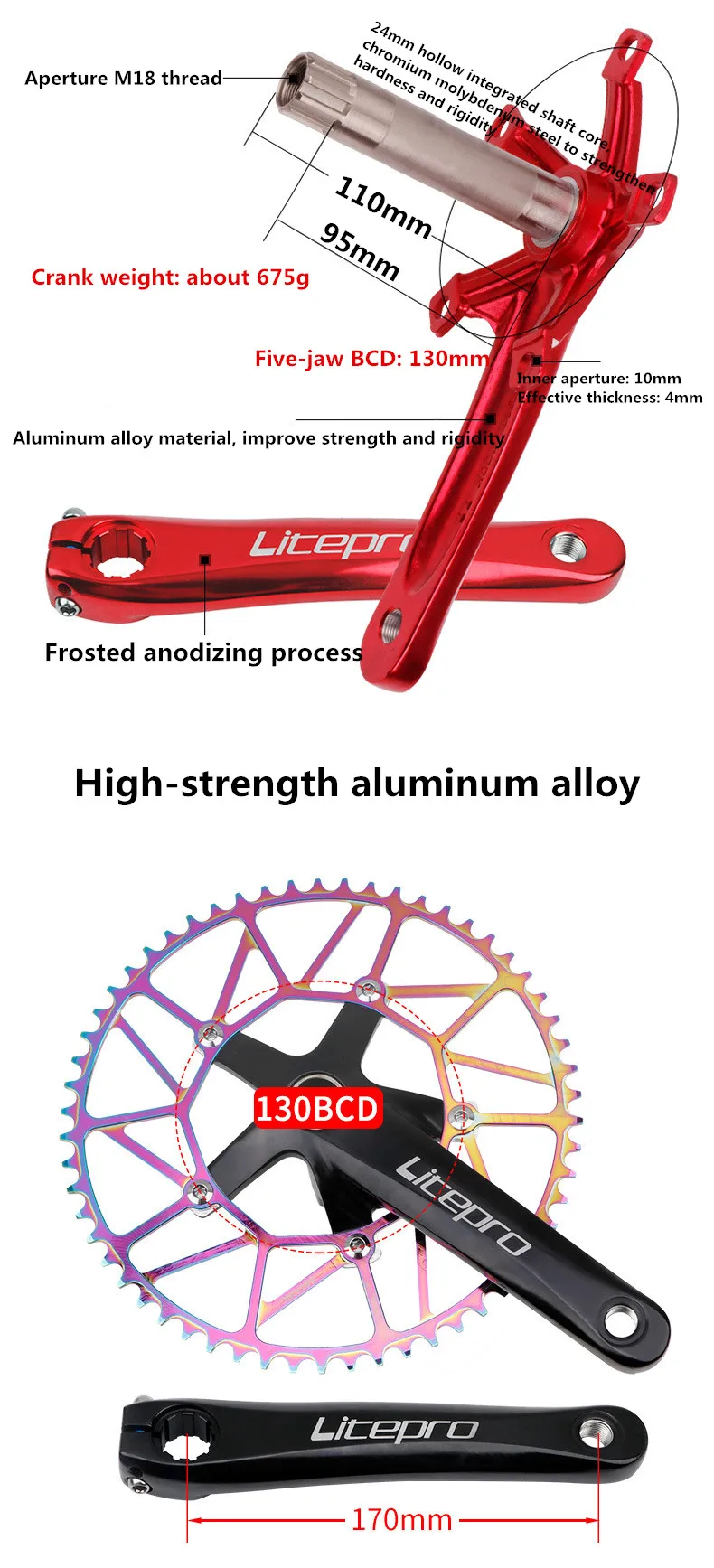 Litepro Folding Bike Hollow Integrated Crank Chainwheel Sprocket Central Shaft Bicycle Positive Negative Tooth Single Chainring