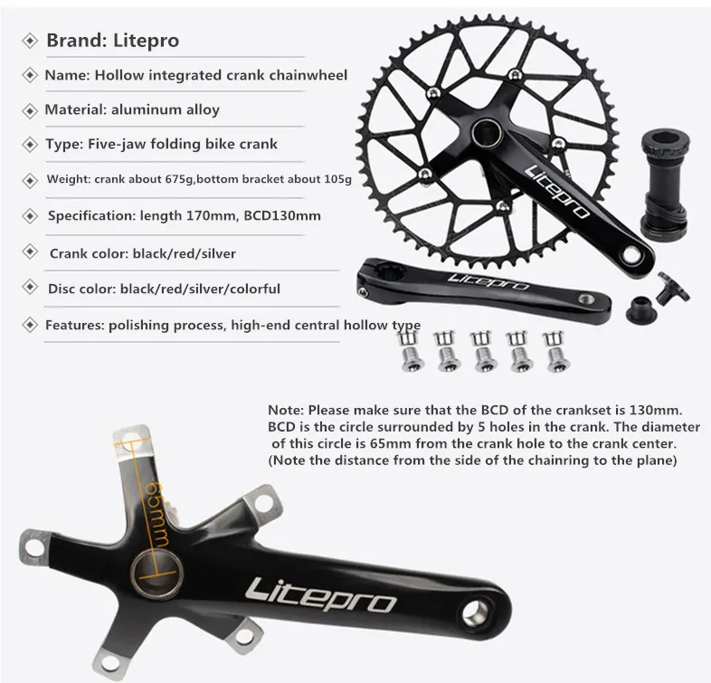 Litepro Folding Bike Hollow Integrated Crank Chainwheel Sprocket Central Shaft Bicycle Positive Negative Tooth Single Chainring