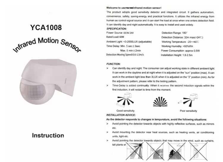 New Style Outdoor Electric Unit DC 12V-24V 180 Degree Motion Sensor Detector Switch Dry Contact Output