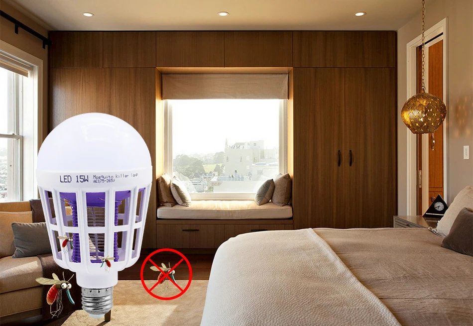 E27 Mosquito Killer Lamp Bulb 110V 220V 15W LED Light Bulbs 2 In 1 Repellent Fly Killing Lighting Bug Zapper Energy Saving Lamps