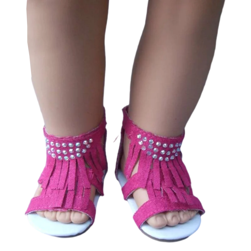 Summer Shoes for 18 Inch Girl Doll Jean 7cm Doll Shoes for 45CM Reborn Baby Doll Tassel Summer Sandals Shoes