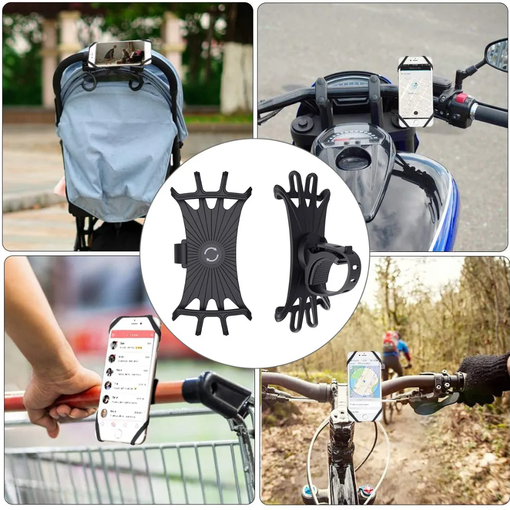 Silicone Bicycle Phone Holder Universal Bike Motorcycle Mobile Phone Stand Handlebar Clip Bracket for 4 to 6.5 inch Cell Phone