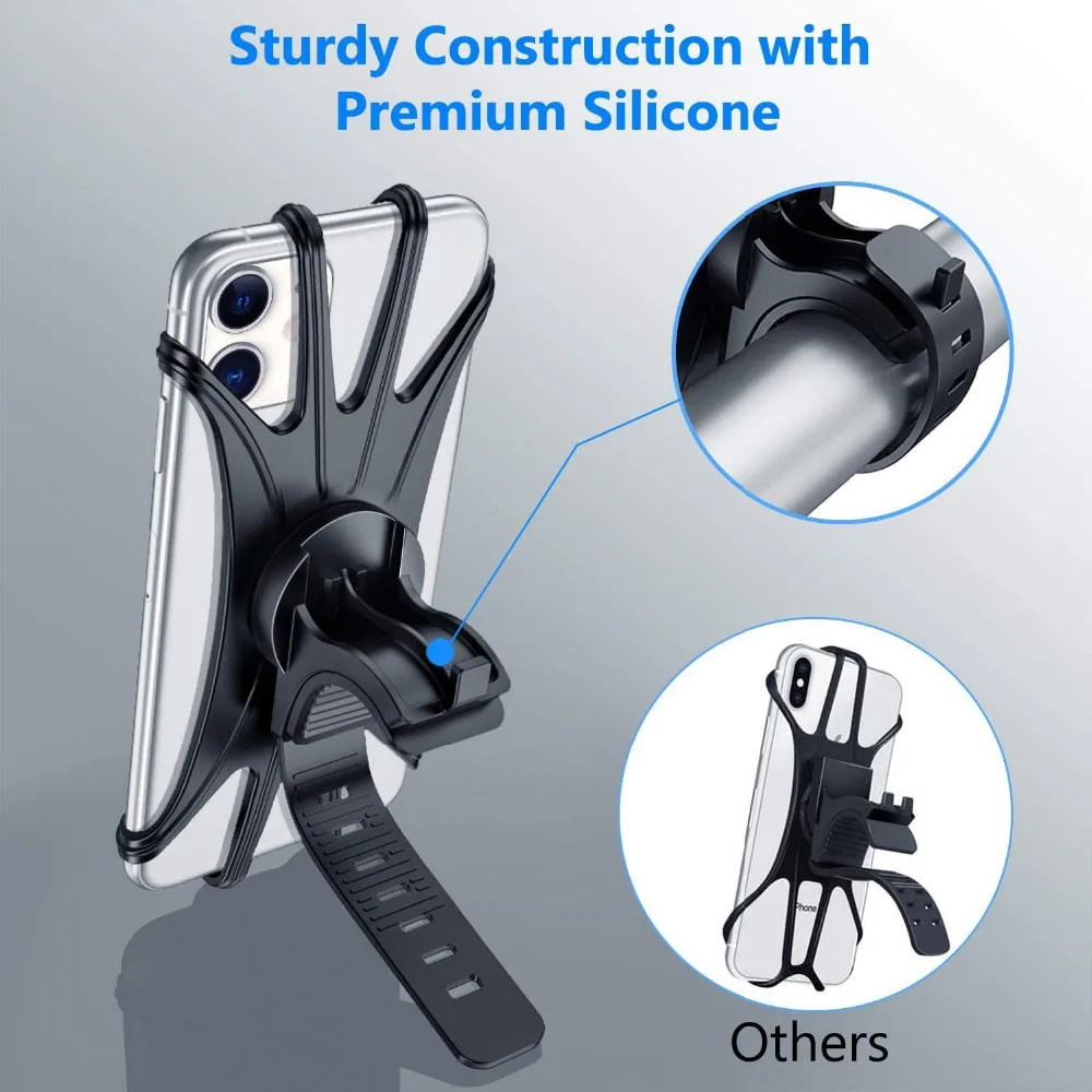 Silicone Bicycle Phone Holder Universal Bike Motorcycle Mobile Phone Stand Handlebar Clip Bracket for 4 to 6.5 inch Cell Phone