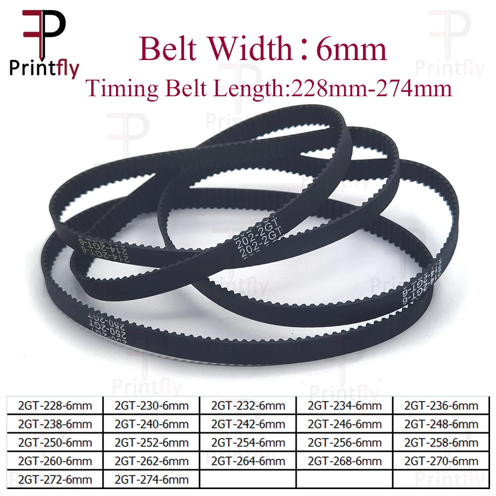Printfly 2GT/GT2 Timing Belt 228 230 232 234 236 238 240 242 244 246 248 250 252 254 256 258 260 262 264 266 268 270 272 274 6mm