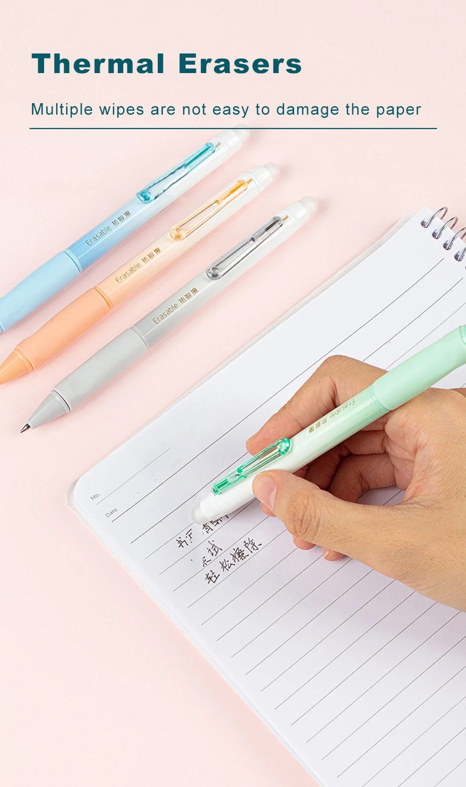 Deli Erasable Pen Set 0.5mm Gel Pen Erase Blue Black Ink Refill for Stationery School Supplies Erasable Ballpoint Pen Kawaii