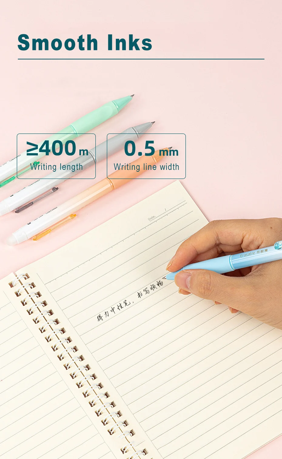 Deli Erasable Pen Set 0.5mm Gel Pen Erase Blue Black Ink Refill for Stationery School Supplies Erasable Ballpoint Pen Kawaii